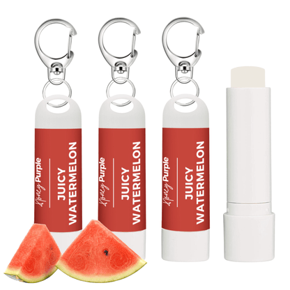 Juicy Watermelon | All Natural Lip Balm with Built-in Keychain Clip | 4 Pack - Honey Purple