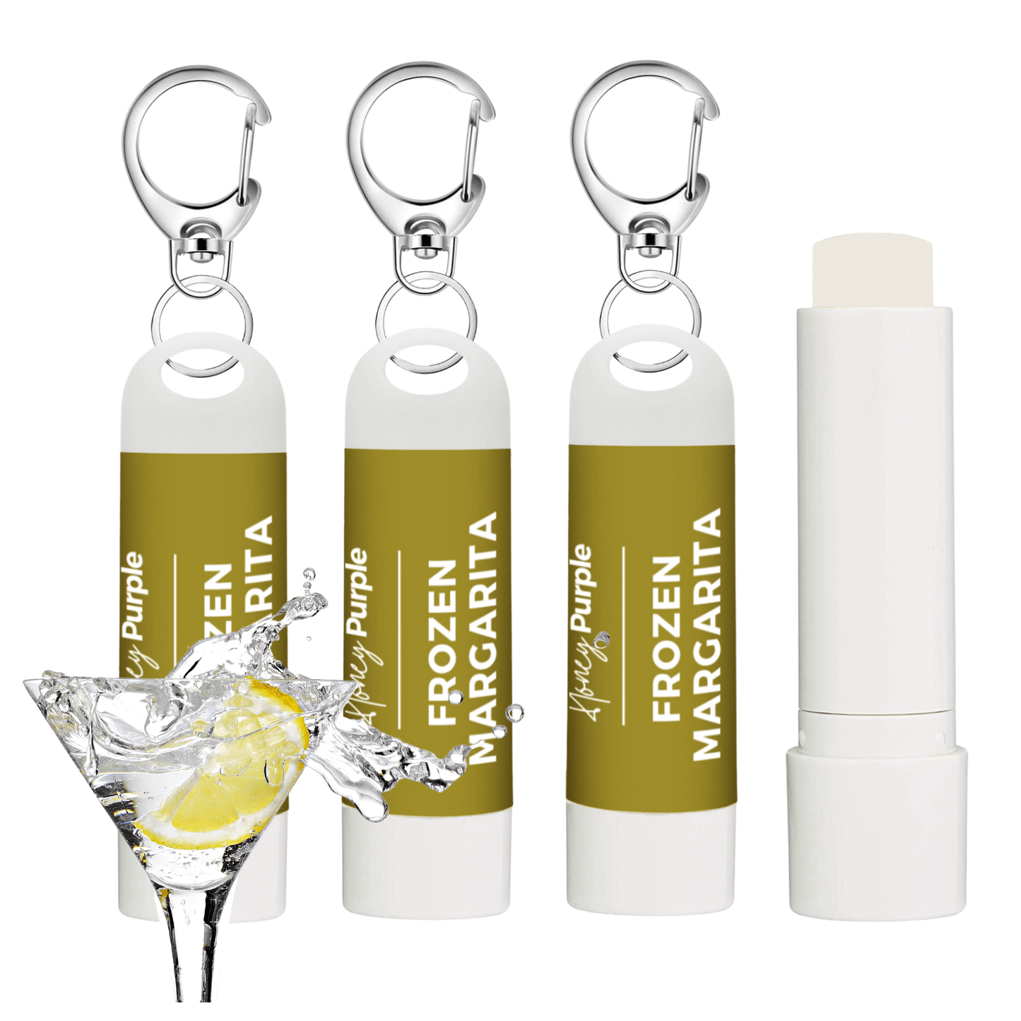 Frozen Margarita | All Natural Lip Balm with Built-in Keychain Clip | 4 Pack - Honey Purple