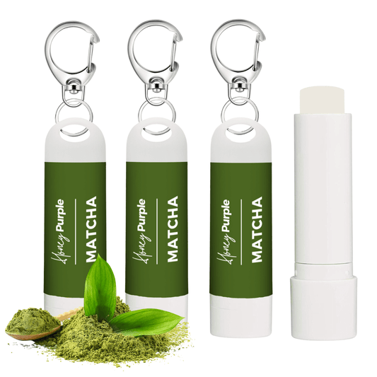 Matcha | All Natural Lip Balm with Built-in Keychain Clip | 4 Pack - Honey Purple