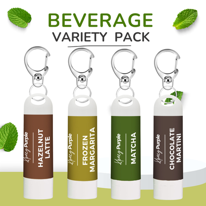 Beverage Variety Pack | All Natural Lip Balm with Built-in Keychain Clip | 4 Pack - Honey Purple