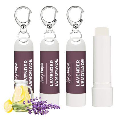 Lavender Lemonade | All Natural Lip Balm with Built-in Keychain Clip | 4 Pack - Honey Purple