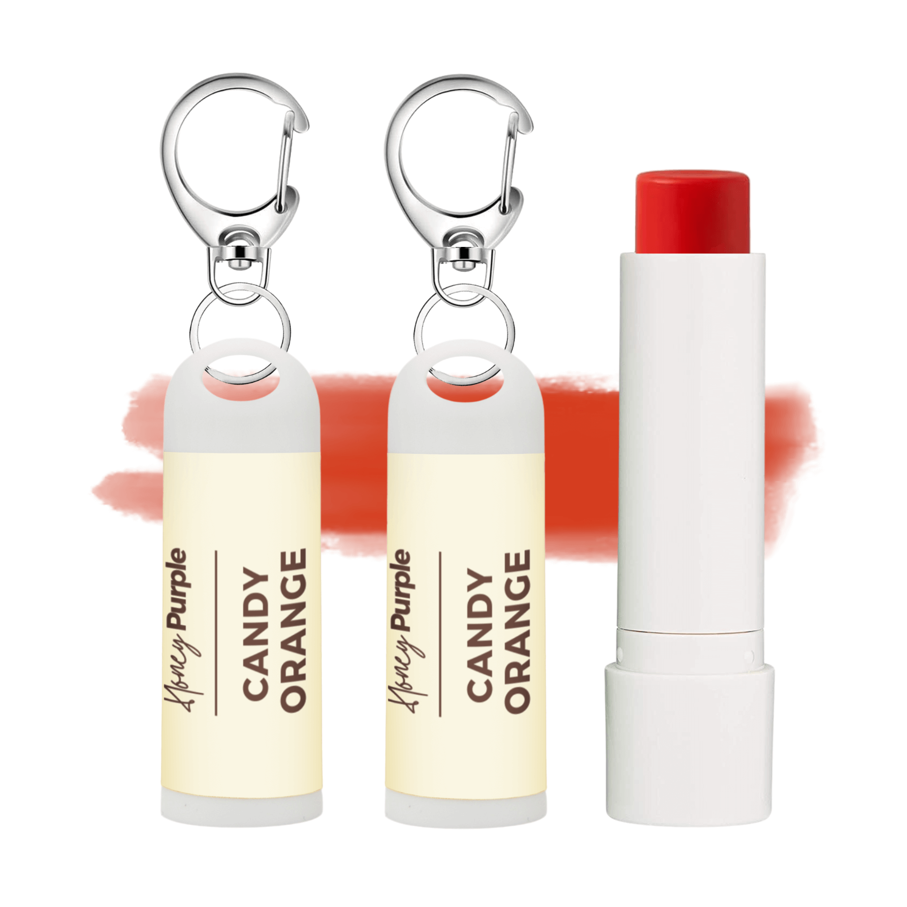 Candy Orange | 97% Organic Lip Tint with Built-in Keychain Clip | 2 Pack - Honey Purple