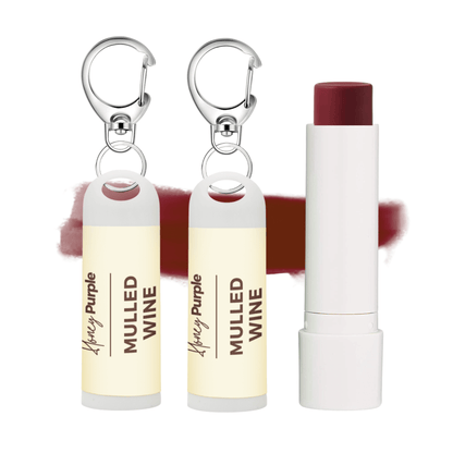 Mulled Wine | 97% Organic Lip Tint / Tinted Lip Balm with Keychain Clip | 2 Pack - Honey Purple