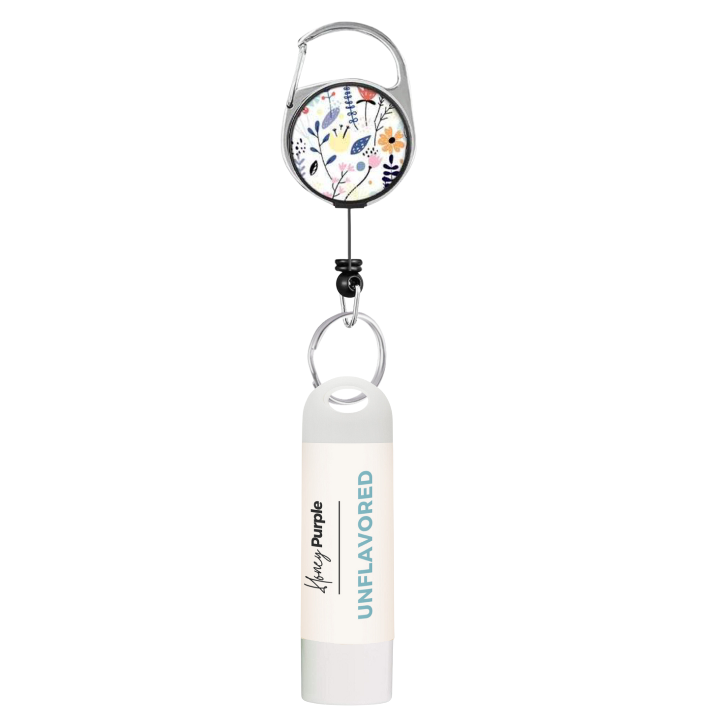 Clip-On Retractable Keychain For Lip Balm | White Flower - Honey Purple