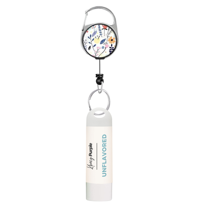 Clip-On Retractable Keychain For Lip Balm | White Flower - Honey Purple