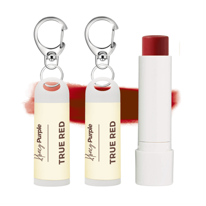 True Red | 97% Organic Lip Tint / Tinted Lip Balm with Keychain Clip | 2 Pack - Honey Purple