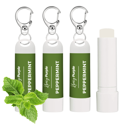 Peppermint | All Natural Lip Balm with Built-in Keychain Clip | 4 Pack - Honey Purple