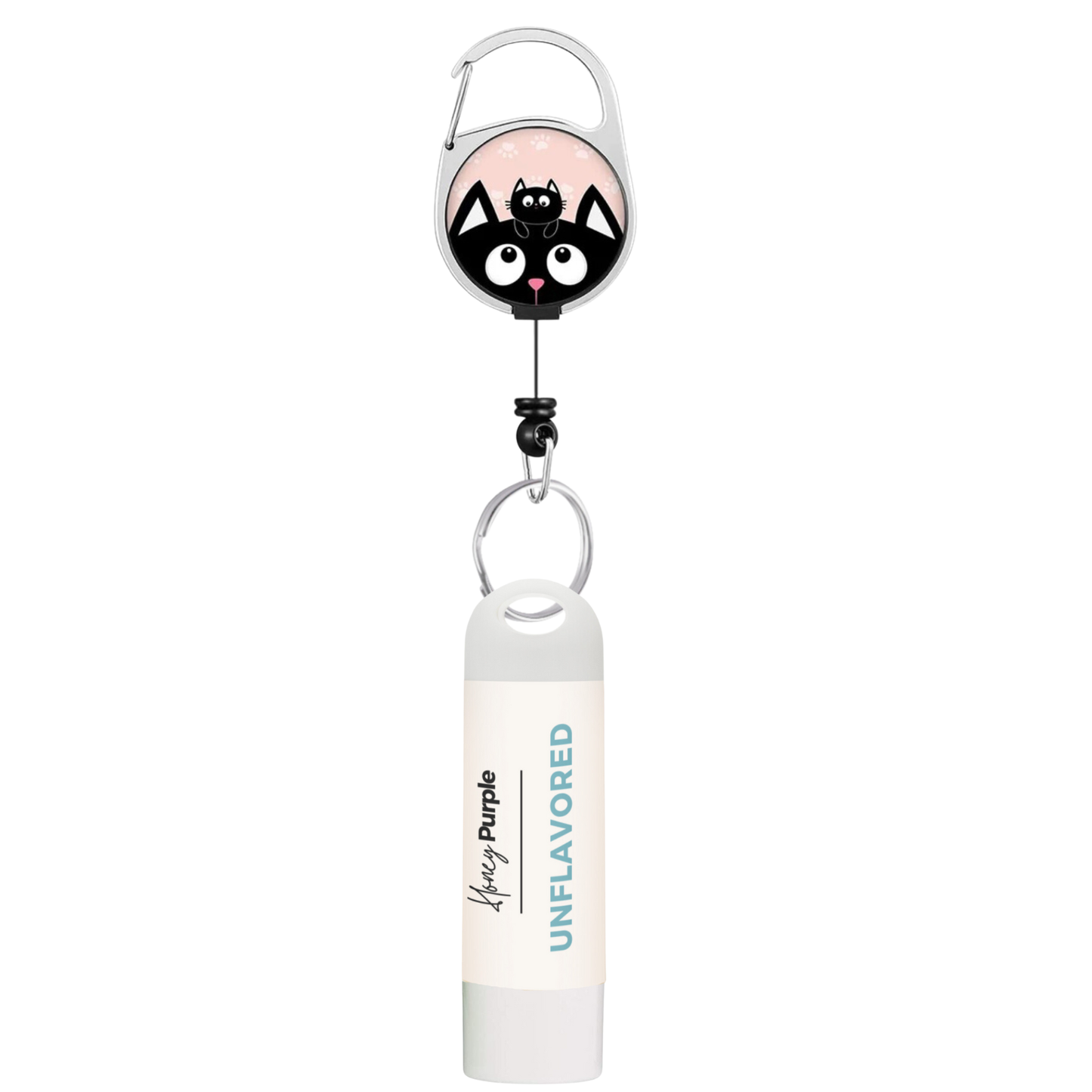 Clip-On Retractable Keychain For Lip Balm | Black Kitty - Honey Purple