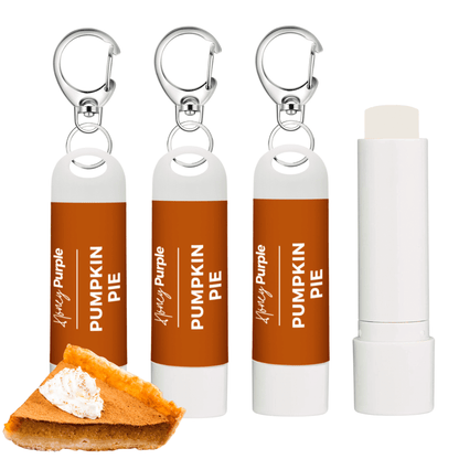 Pumpkin Pie | All Natural Lip Balm with Built-in Keychain Clip | 4 Pack - Honey Purple