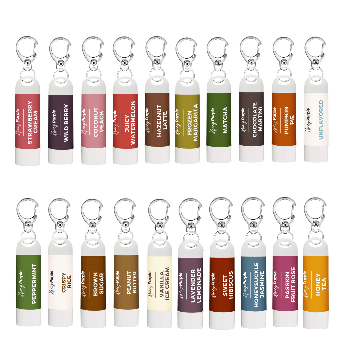 20-Pack Try 'Em All Variety Pack | All Natural Lip Balm with Built-in Keychain Clip - Honey Purple